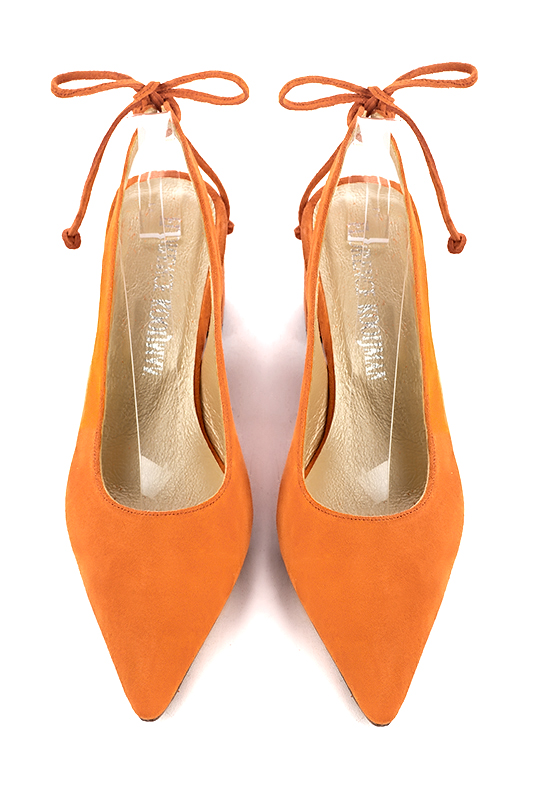 Apricot orange women's slingback shoes. Pointed toe. Medium flare heels. Top view - Florence KOOIJMAN
